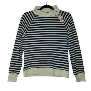 NWT‎ J Crew Womens XS Blue White Cowl Neck Striped Wide Button Collar Pullover
